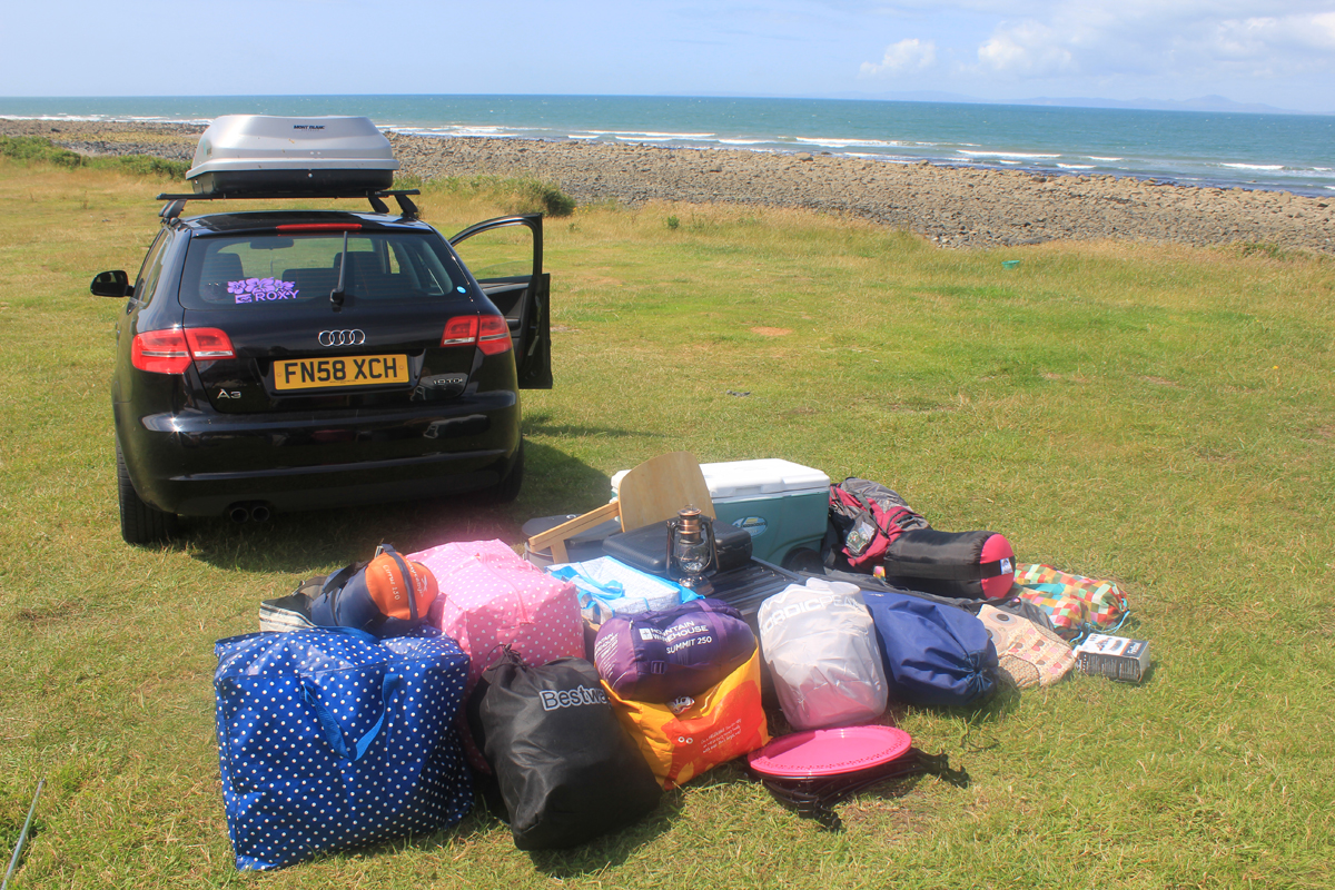 Audi A3 packed for camping trip