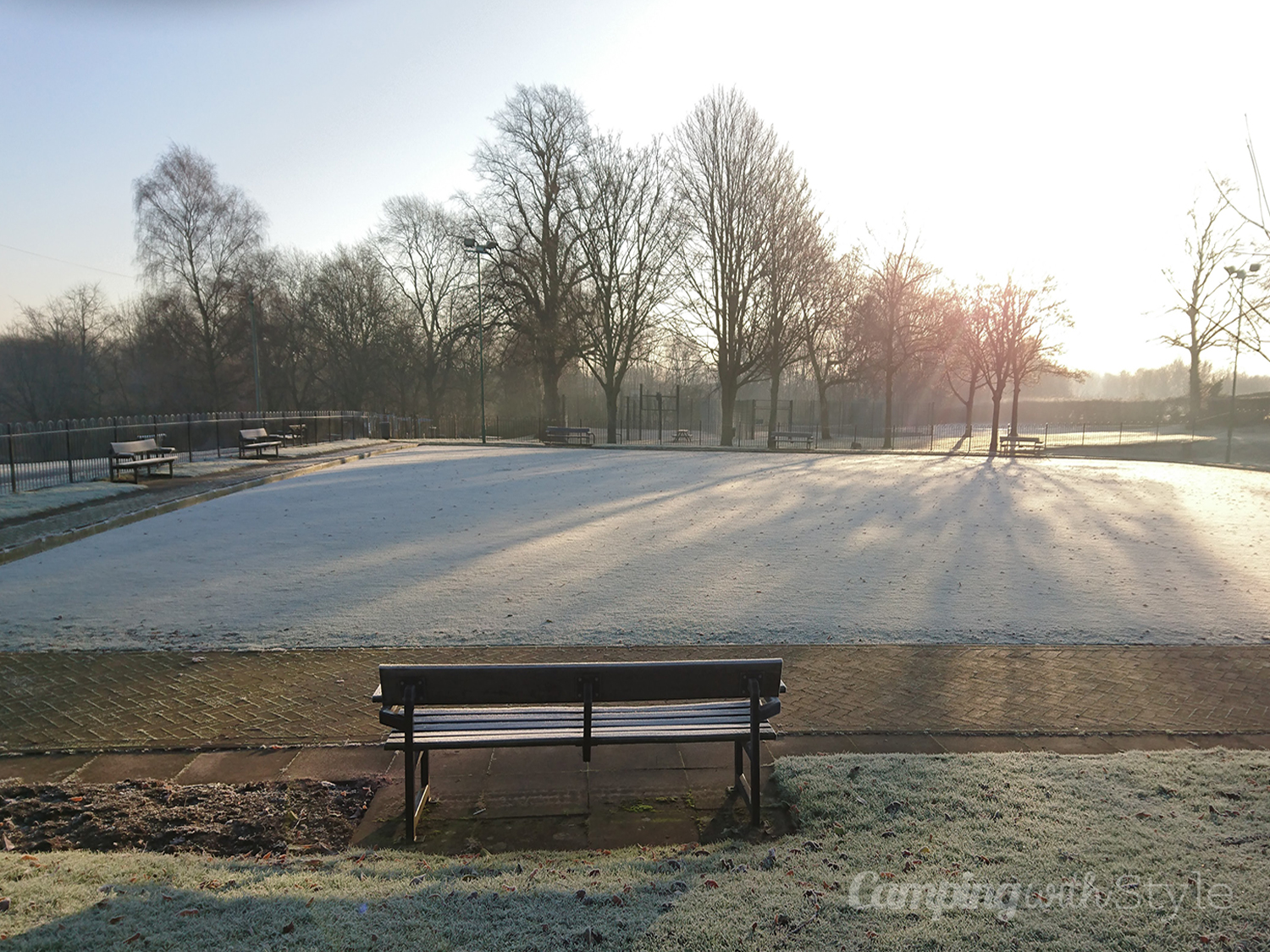 Sandbach town park in Cheshire on a frosty morning in December
