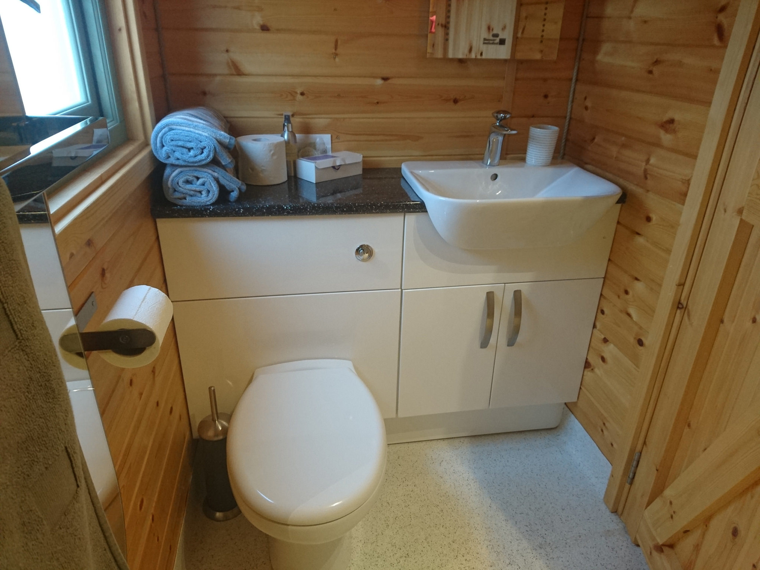 The bathroom inside the glamping pod