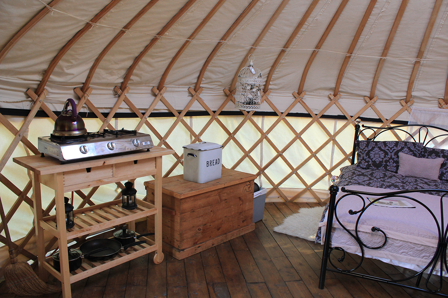 Inside the Red Kite Yurt at Cledan Valley Glamping