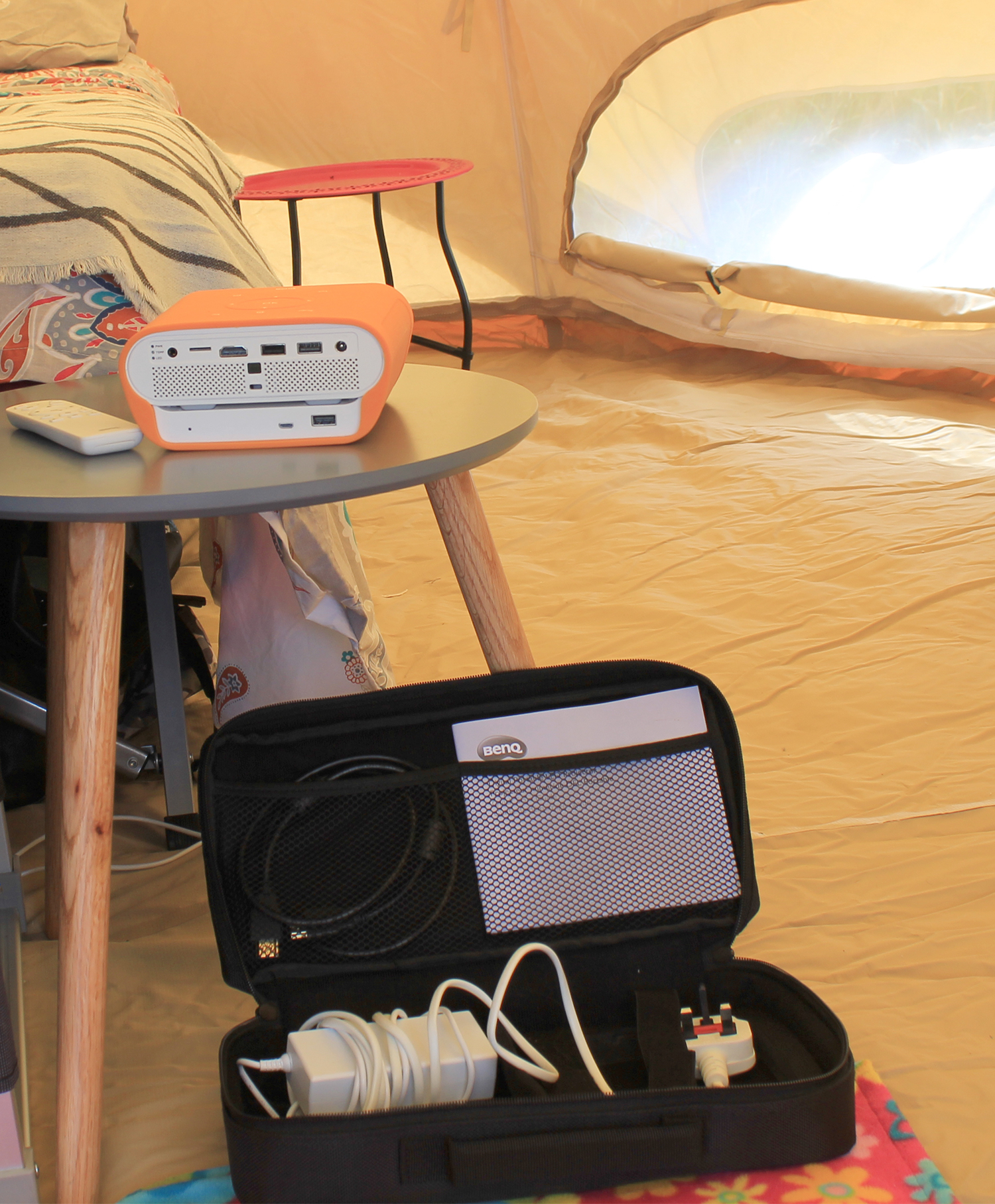 BenQ GS1 Camping Proejctor in our tent