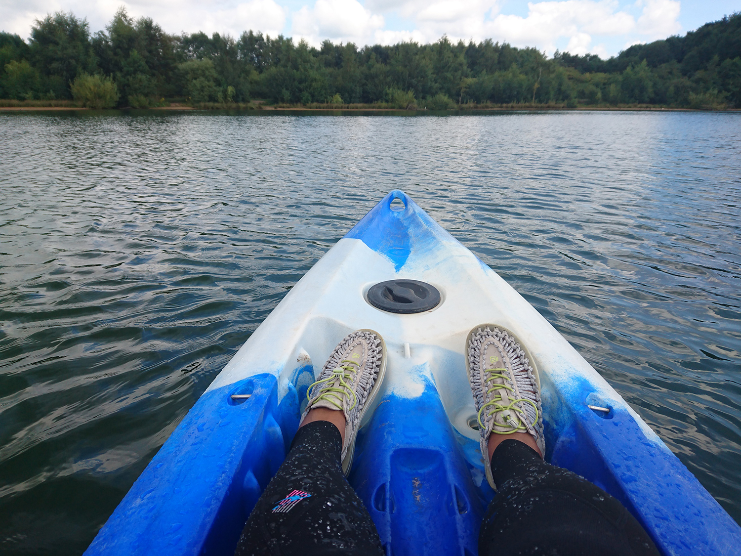 Kayaking in my KEEN Uneek water shoes