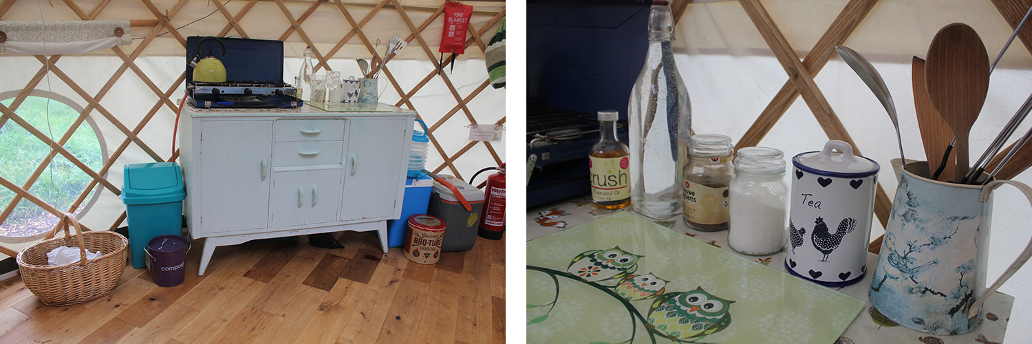 Inside the yurt at Round the Woods