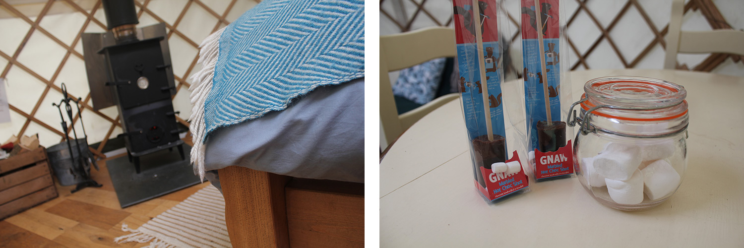 Inside the yurt at Round the Woods