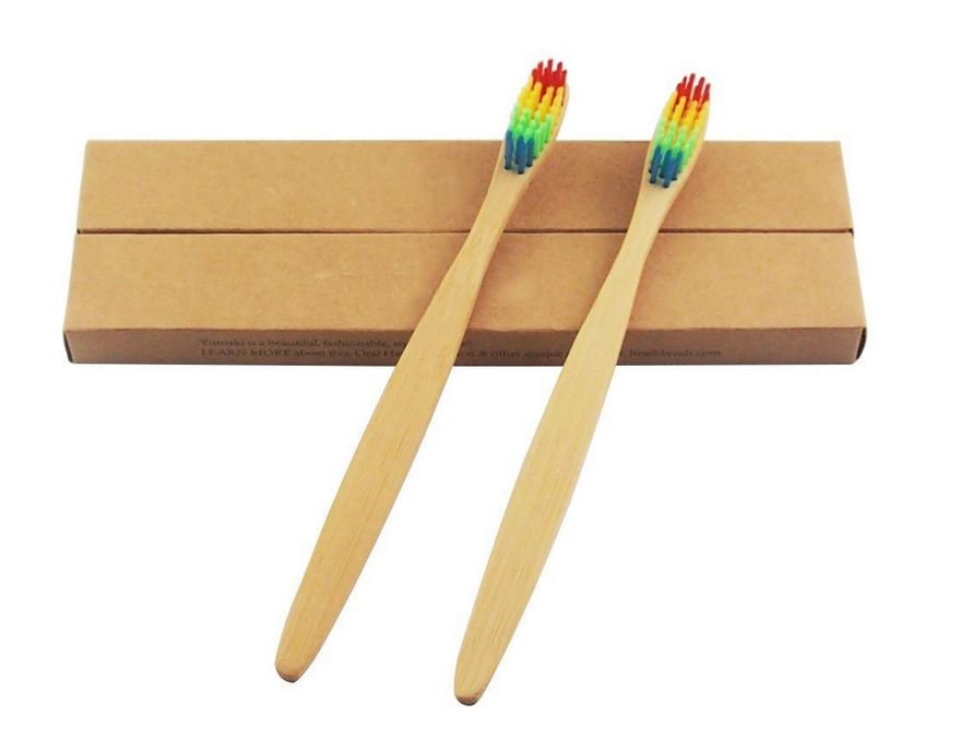 atural Bamboo Toothbrush Made with Rainbow Nylon Infused Bristles