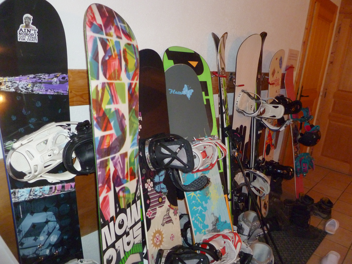 snowboards and skis