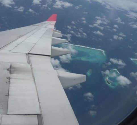 First glimpse of the Maldives from the plane