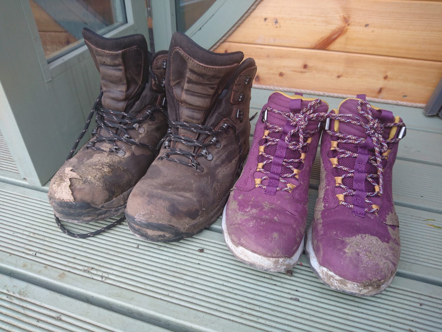 muddy walking boots