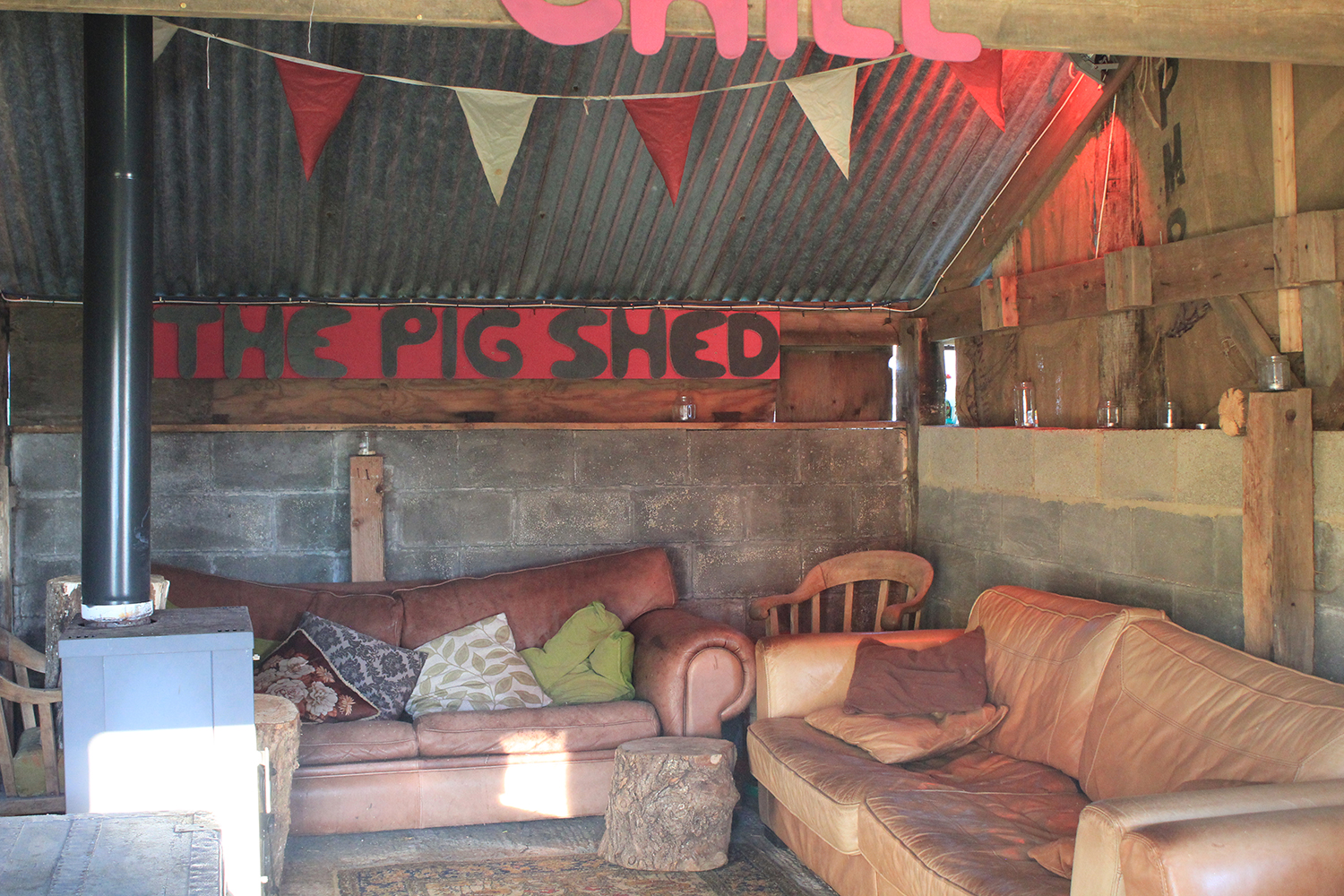 Inside the Pig Shed at Thorpe Glamping