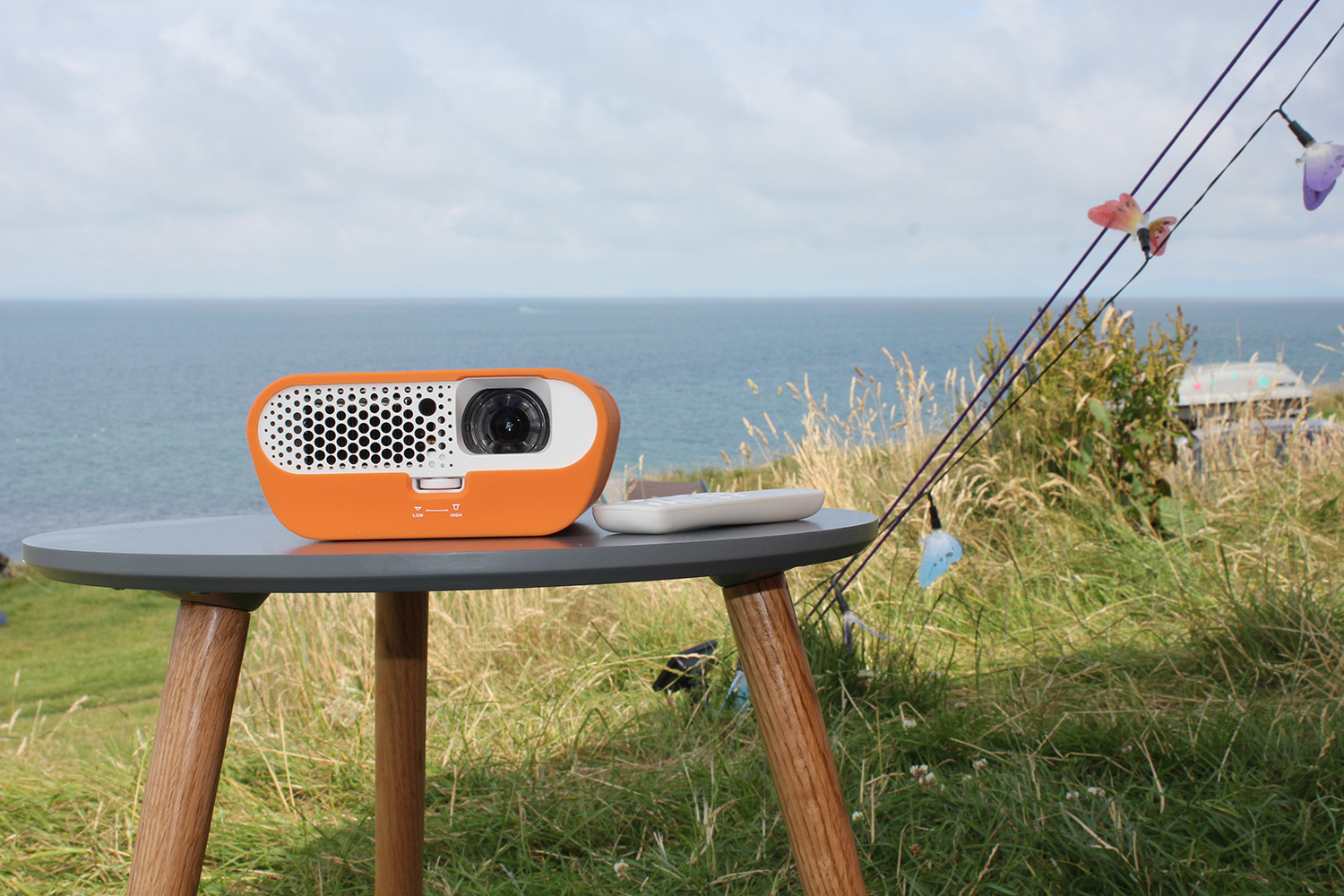BenQ GS1 portable projector outside our tent