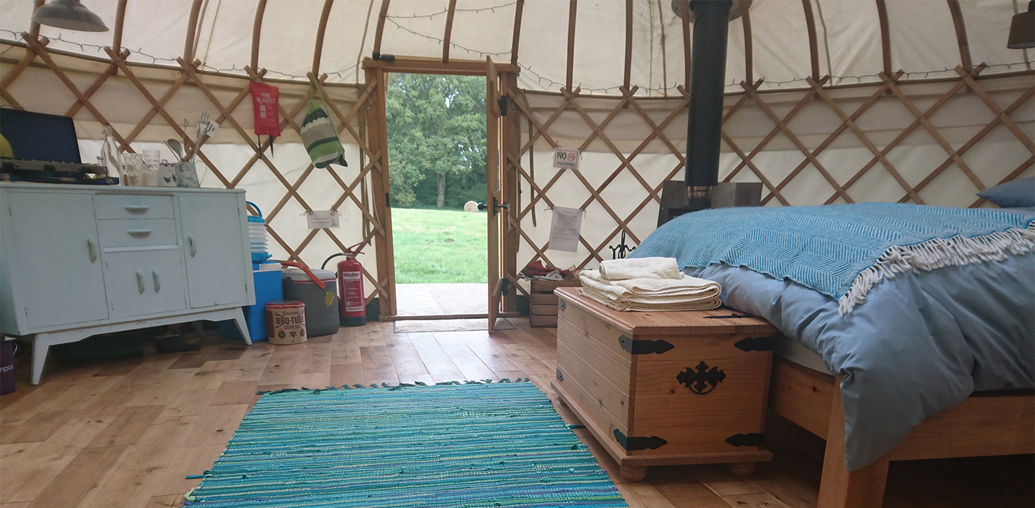 Inside the yurt at Round The Woods, Norfolk