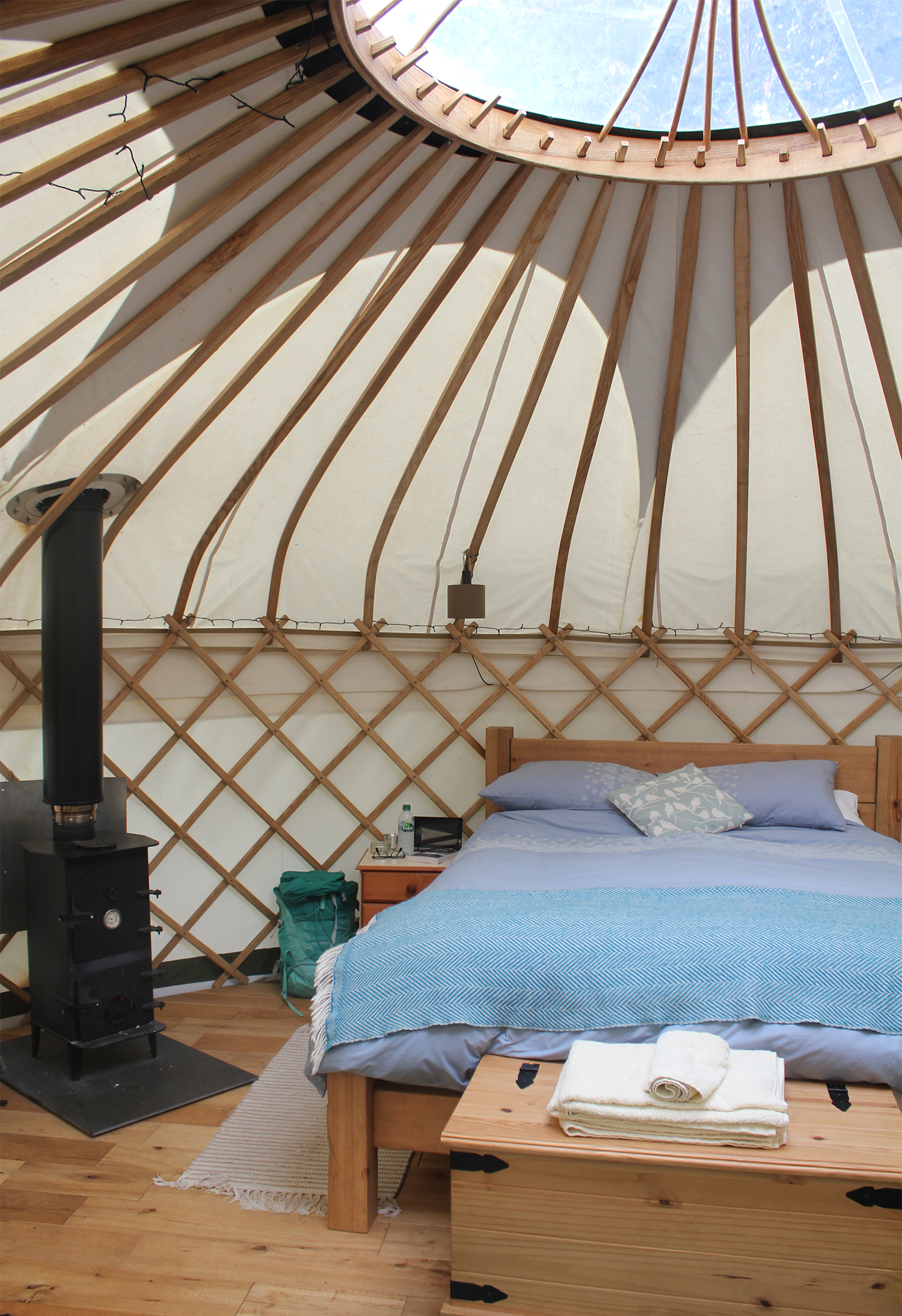 Inside the yurt at Round the Woods