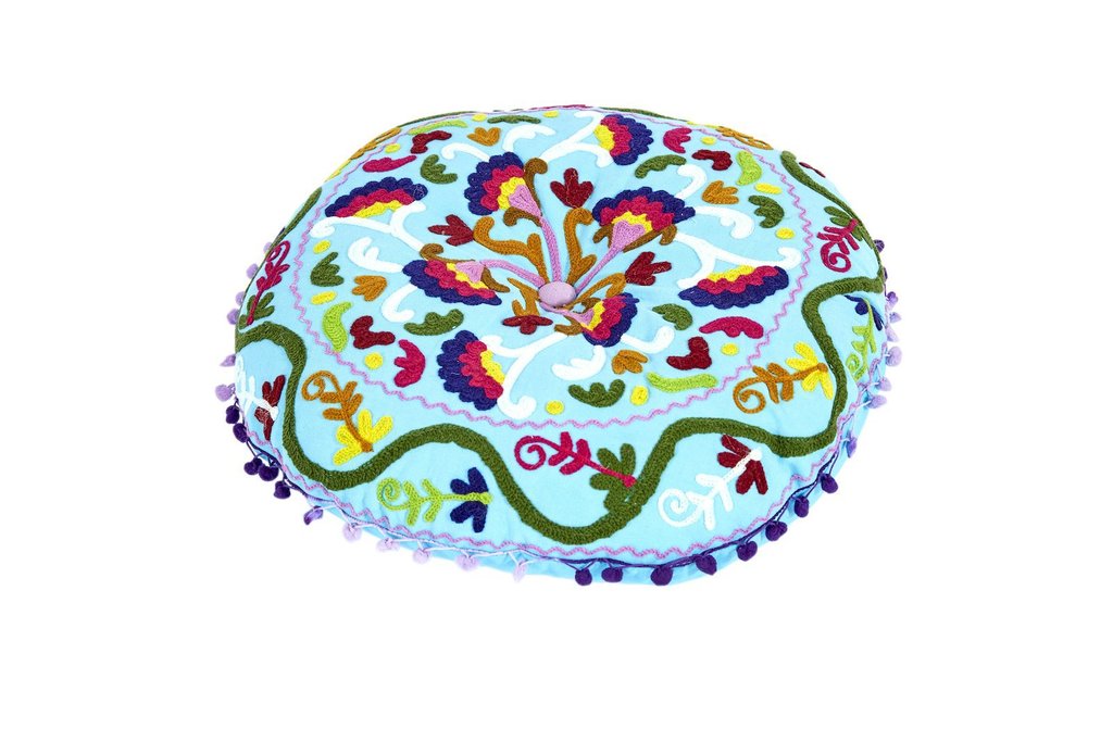 Embroidered Suzani Round Padded Floor Cushion