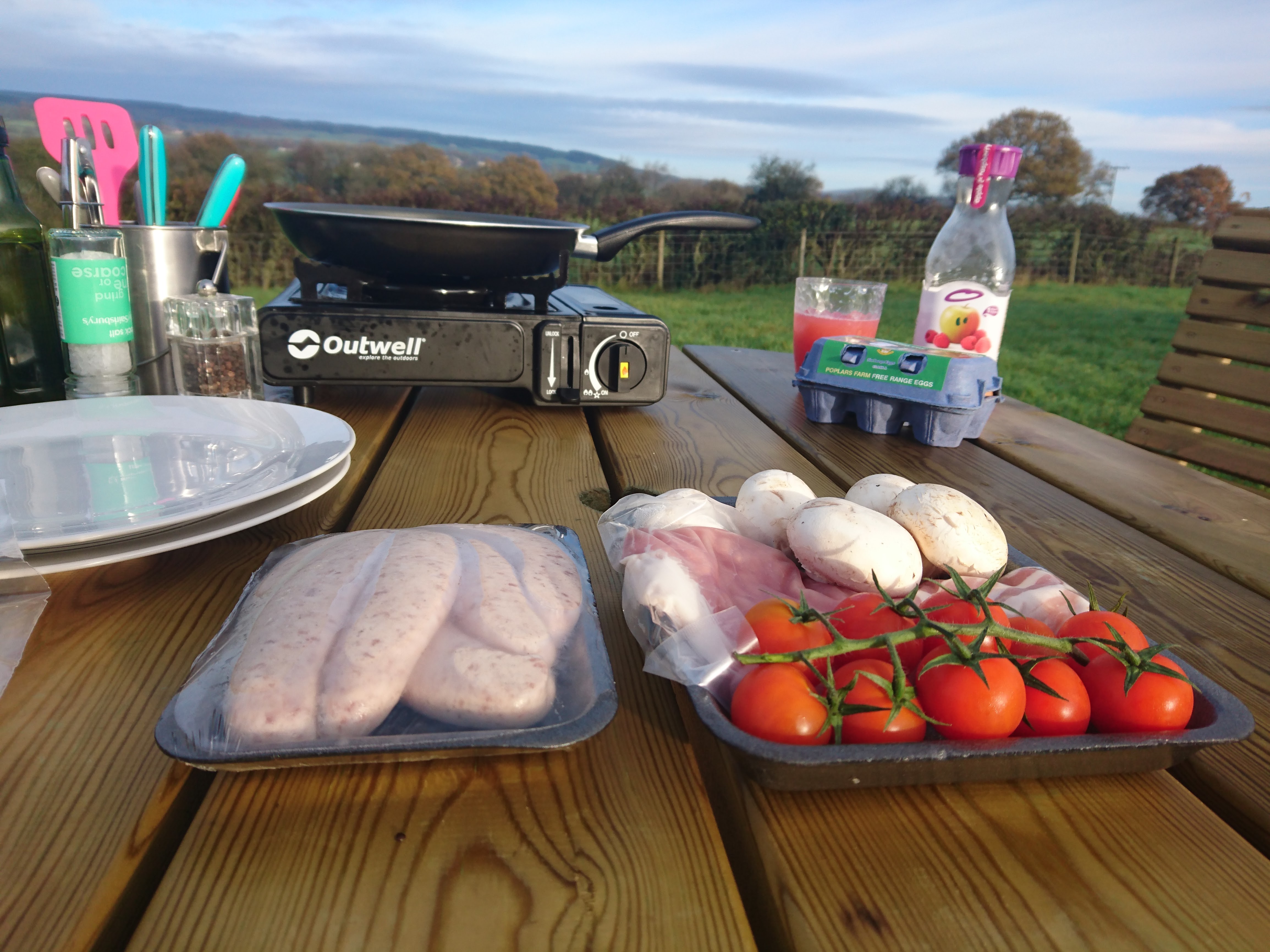 Cooking brunch outside on a glorious morning