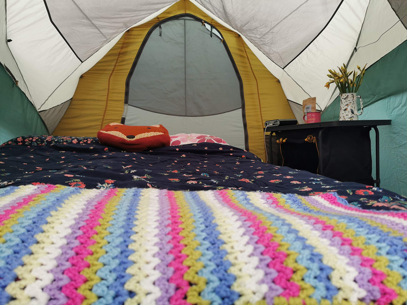 cosy inside tent