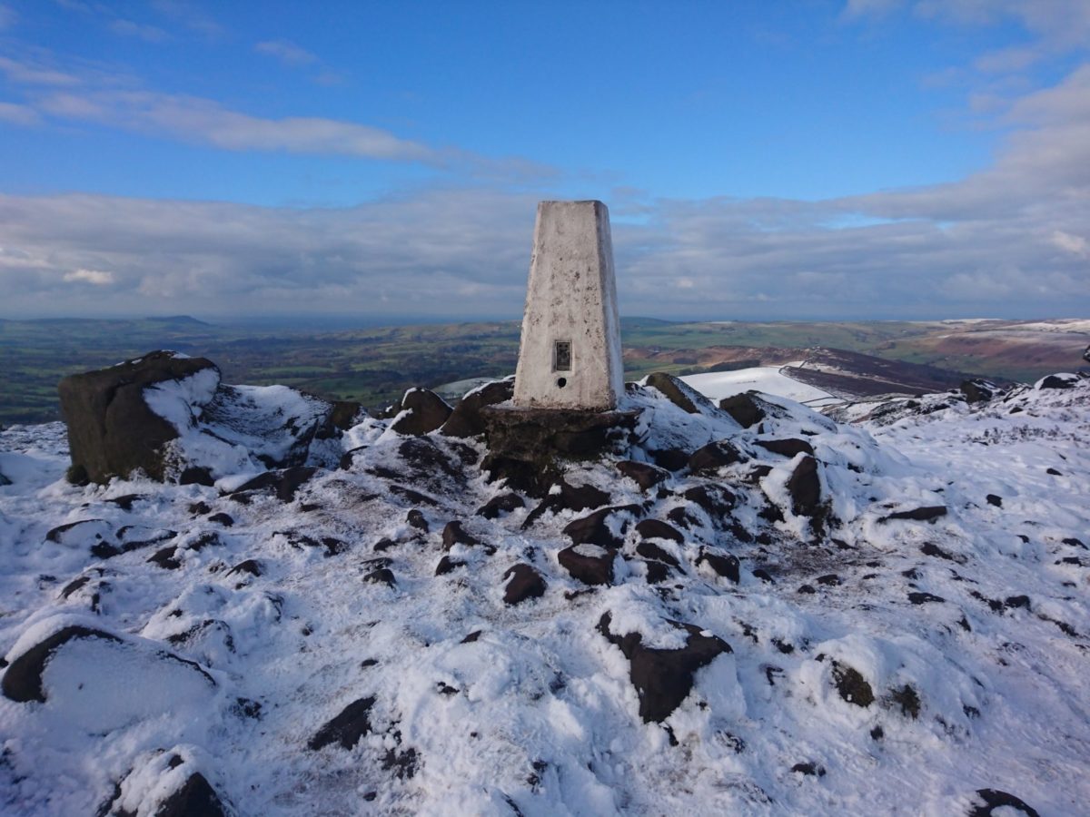 The Roaches Trig Point in winter