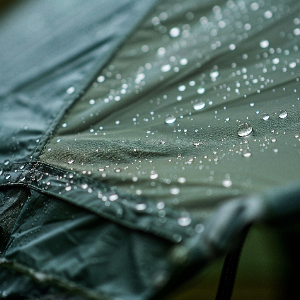 Rain beading on a tent flysheet