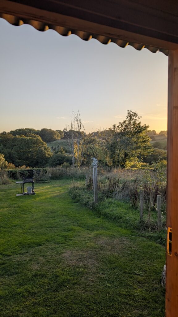 Sunset from Dragon's Hut wales glamping