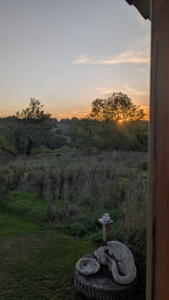 Sunset from Dragon's Hut wales glamping
